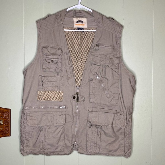 Humvee Hummer Utility Safari Hunting Tactical Vest Drab Brown Lg - Picture 11 of 11
